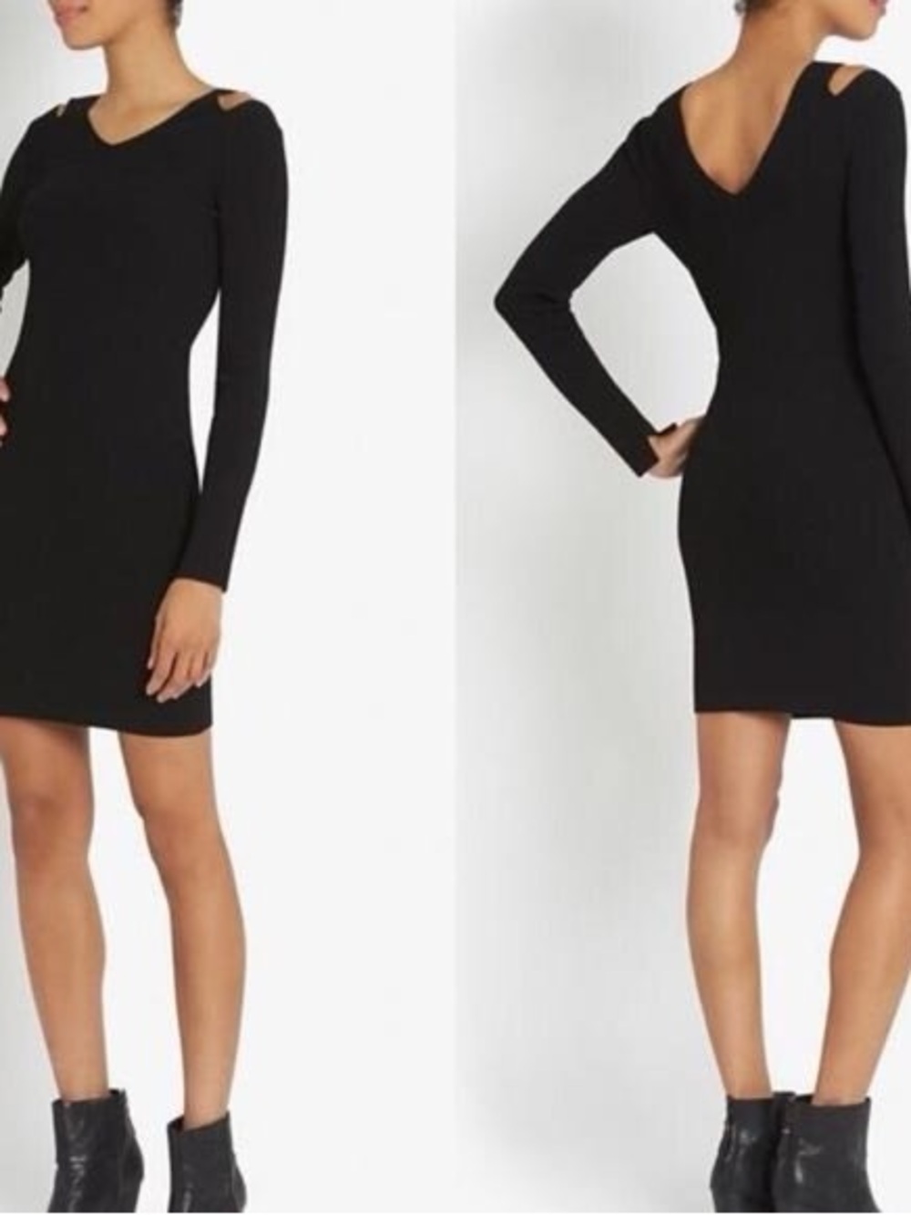 rag & bone Black Long-Sleeve Cutout V-Back Bodycon Dress